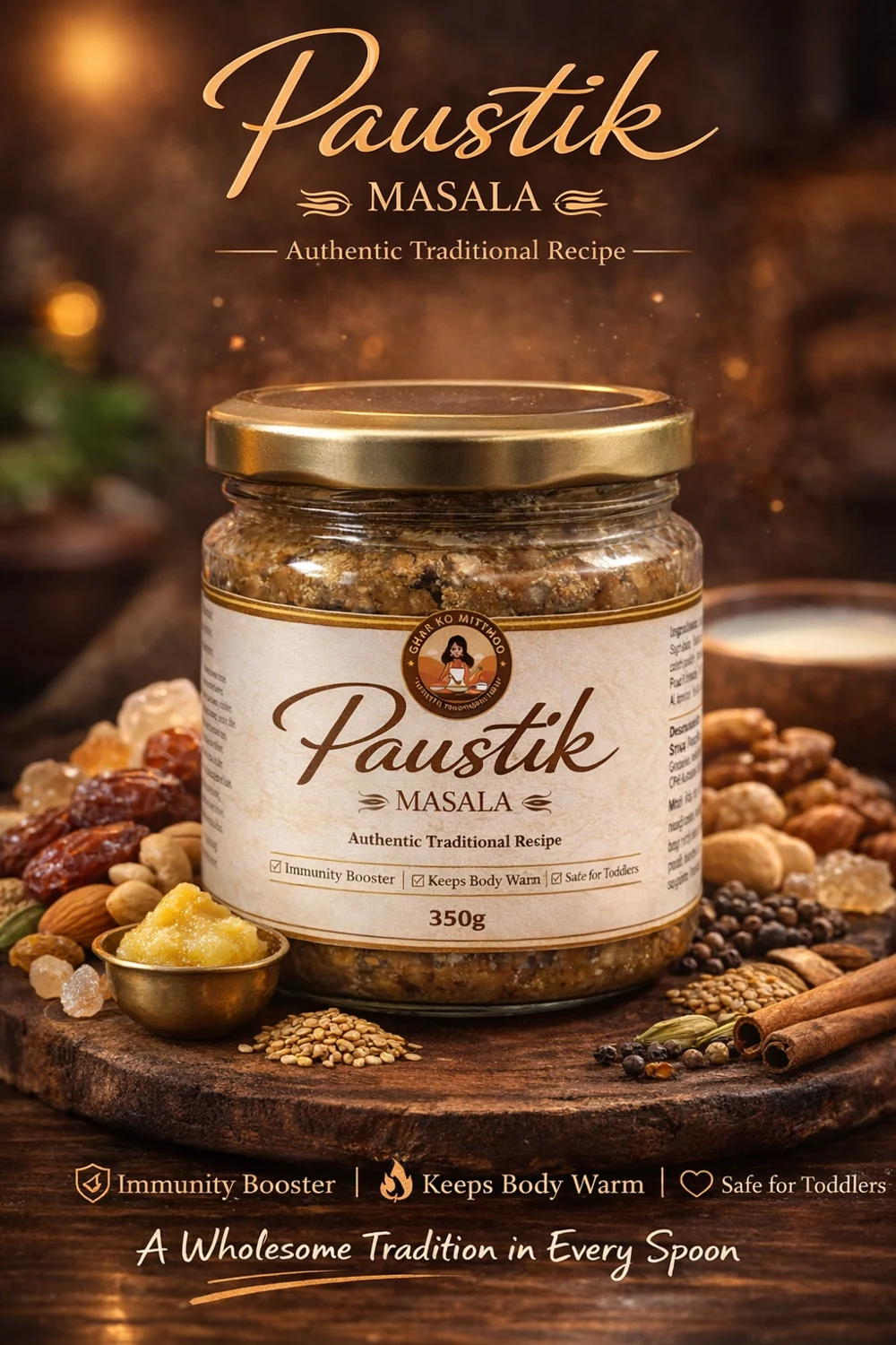 Paustik Masala jar with nuts and spices — packaging concept
